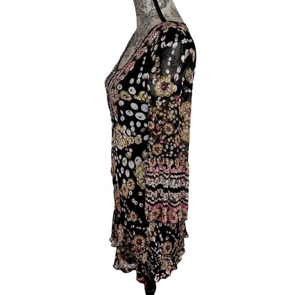 VTG Diane Von Furstenberg Women Floral Silk Dress Bell Sleeve Sequins Beads Sz 6 - Picture 4 of 13